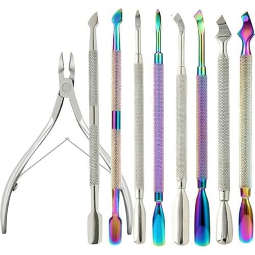 1PCS Nail Art tools Stainless Steel Cuticle Pusher Double Head Spoon Remover tools for manicure Nail Art Care Pusher