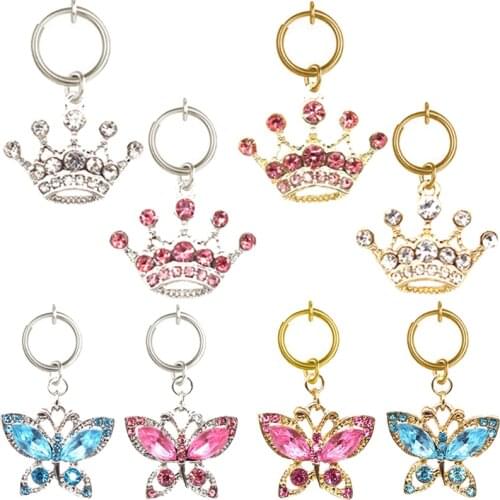 Crown Fake Belly Button Ring Umbilical Non Piercing Ring Butterfly Fake Navel Piercing Ring Clicker Fake Belly Ring Jewelry Gift