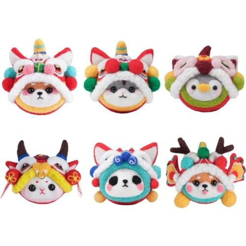 LMDZ Dancing Lion Style Wool Felt Material Kit Traditional Auspicious Animal Theme with Felting Needles Foam Mat and Instruction