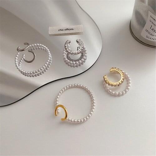 Korea 2021 New Vintage Double Metal Pearl Ear Bone Clip Without Pierced Ear Elip Earrings for Women Girl Exquisite Chic Jewelry