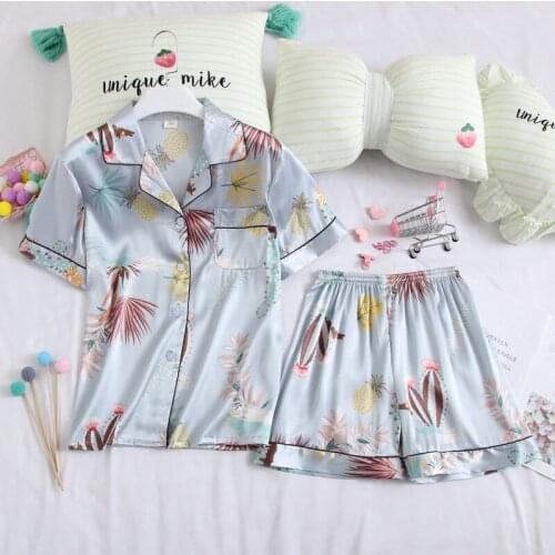 Pajamas Set Women Silk Rayon Summer Sexy satin silk Pyjamas Female Shorts Shirt Mom Home Fashion Sleepwear