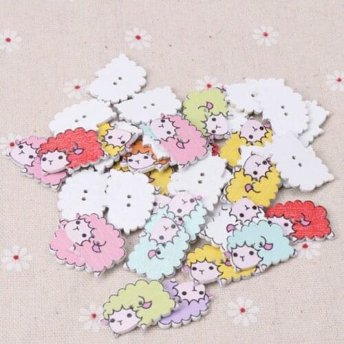 Button accessories for clothes Mix Cartoon Sheep Wooden Buttons Botones Handmade Accessories Decoration 25x19mm 20pcs