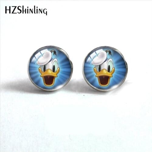Disney Glass Stud Earrings Mickey Mouse Donald Duck Round Stud Glass Earrings Sweet Ear Accessories for Girls Gifts