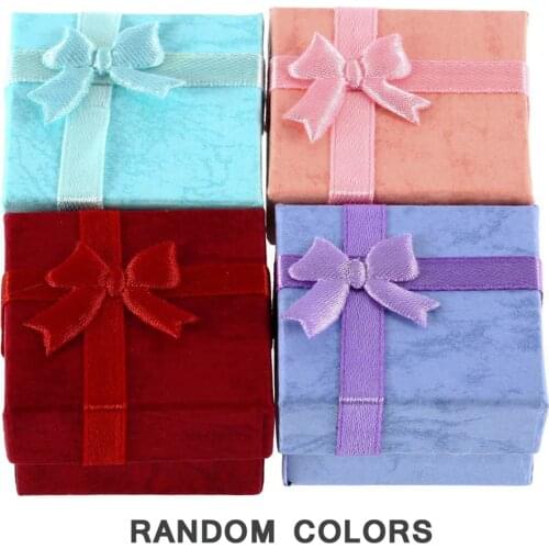 Earring Ring Chain Necklace Pendant Lilac Jewelry Women Gift Display Box Green Blue Packaging Holder Bow Cardboard Random Color