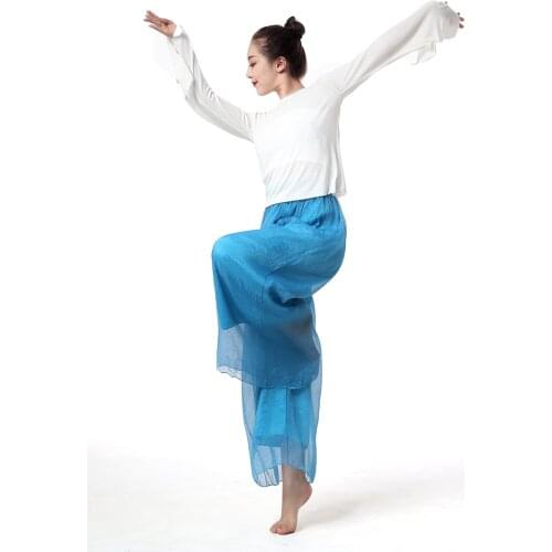 Latin Dance Wide leg pants Lady Ballroom Tango trousers Cha Salsa rumba modern Dance wear costumes Flowy chiffon outer layer