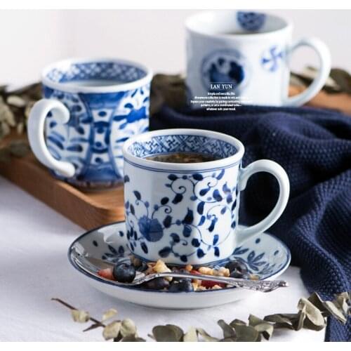 Blue and white underglaze tea water cup Japanese style household milk coffee mug classical exquisite