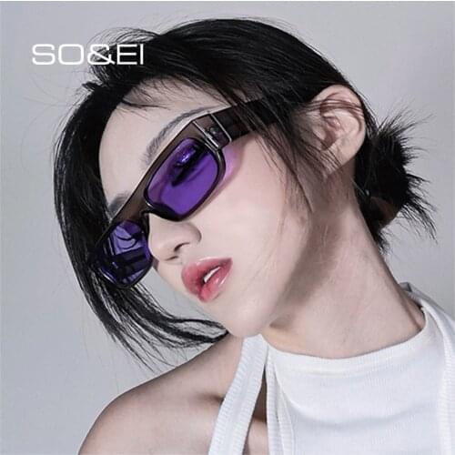 SO&EI Retro Small Rectangle Women Sunglasses Fashion Champagne Purple Eyewear Shades UV400 Trending Men Square Sun Glasses