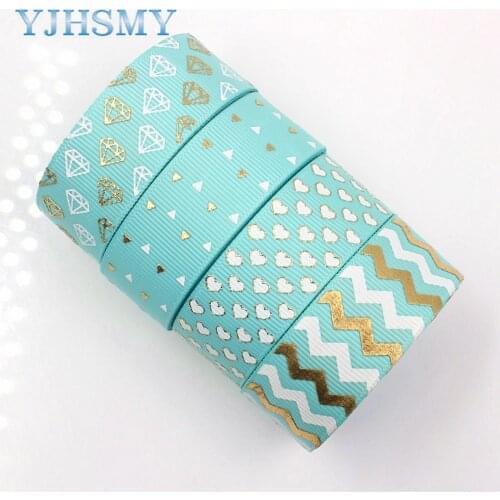 YJHSMY 1710241 22mm 10yards Bronzing Ribbons Thermal transfer Printed grosgrain Wedding Accessories DIY handmade material