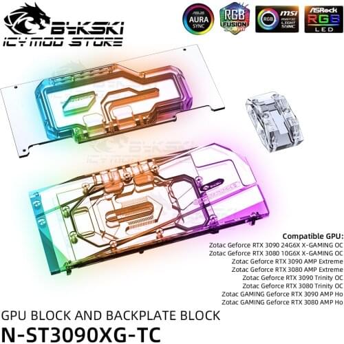 Bykski GPU RGB Water Block Backplate Block For Zotac Geforce RTX 3080 3090 Gaming OC Video Cards Liquid Heatsink N-ST3090XG-TC