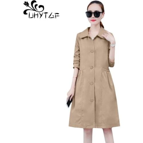 UHYTGF Spring autumn trench coat for women Mid-length female thin windbreaker coats elegant womens plus size tops outerwear 405