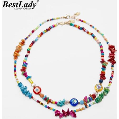 Best Lady ZA Nature Stone Beaded Necklace for Women Boho Multicolored Layer Flower Collar Choker Necklace Accessories Jewelry