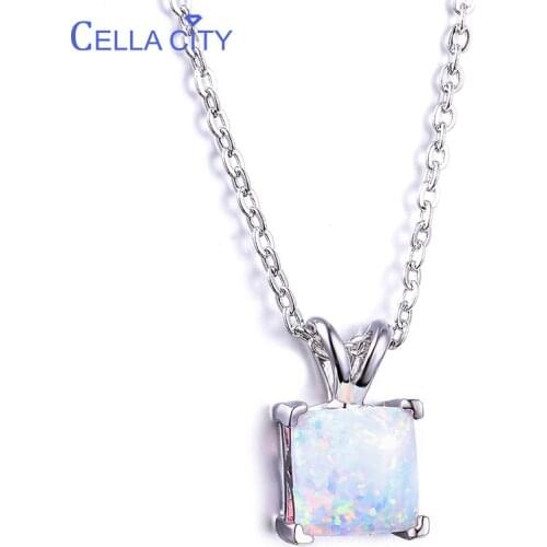 Cellacity Square Opal Pendant Necklace for Women Silver 925 Jewelry with Gemstones Simple Design Female Neck ornament Wholesale
