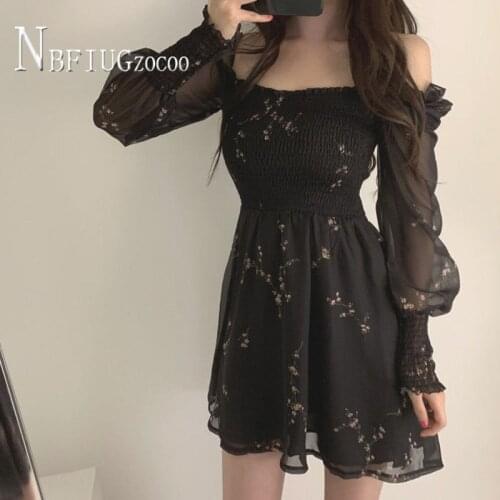 Summer Korean Chic Elastic Waist Women Dress Temperament Fashion Expose Shoulder Female Dresses