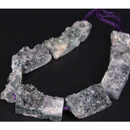 15.5"/strand Large Natural Green pellicle Amethysts Quartz Geode Druzy Rectangular Nugget Beads,Raw Crystal Drusy Slab Pendants