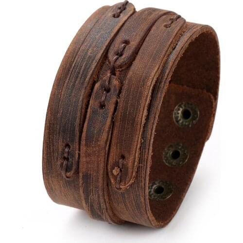 2021 Fashion Jewelry Vintage Handmade Weave Smooth Genuine Leather Bracelet Men Charm Cuff Wide Leather Bracelet Pulsera Hombre