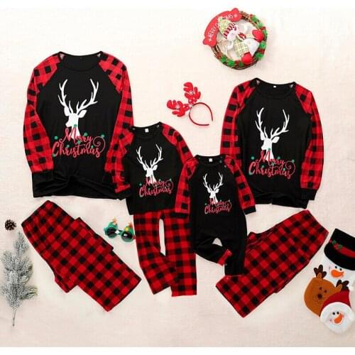 2021 Christmas Parent-child Wear Family Matching Outfits Cartoon Printed Deer Adult Kids Matching Clothes Pajamas Cute Nightwear