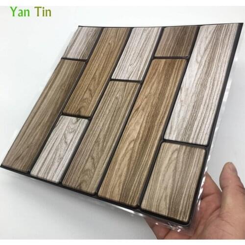 3D Wood Grain Emboss European style Pattern Tiles Wall Sticker Kitchen Toilet Bedroom Tiles Wall Decals Waterproof PVC Art Mural