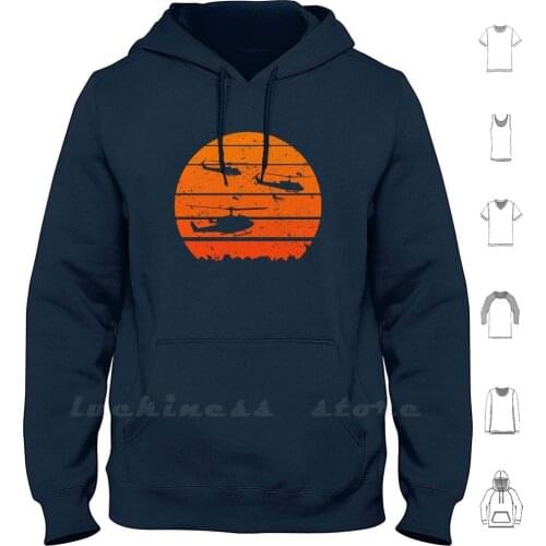 A Huey Jungle Sunrise Uh-1 Helicopter Vietnam Retro Vintage Design Hoodies Long Sleeve Avgeek