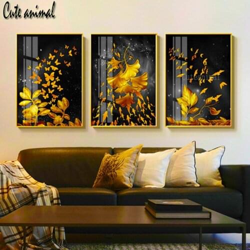 Diamond painting 3 pcs abstract gold butterfly leaf birds full drill square cross stitch diamond set mosaic diamond embroidery