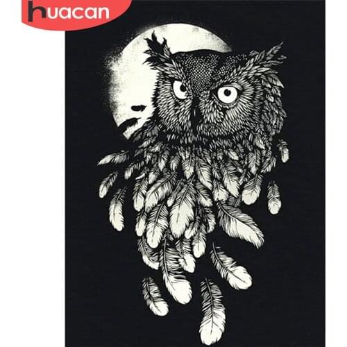 HUACAN 5d Diamond Painting Black And White Owl Mosaic Picture DIY Diamond Embroidery Animal Needlework Home Decor