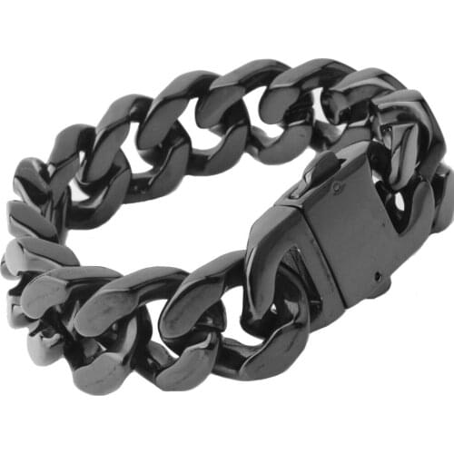 20mm Wide Biker Black Tone 316L Stainless Steel Big Heavy Curb Chain Link Bracelet Mens Boys Chain Wholesale Jewelry