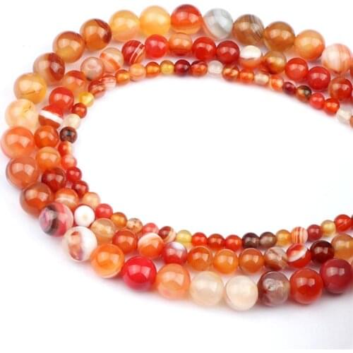 Natural Stone Beads Smooth Orange Striped Agates Round Loose Beads For Jewelry Making DIY Bracelet Accessories 4/6/8mm Wholesale