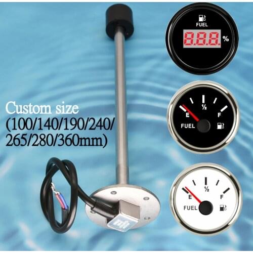 52MM 0-190ohm 240-33ohm Fuel Level Gauge With 100/140/150/200/250/280/575mm Fuel Sender Unit For Car Truck Boat Yacht