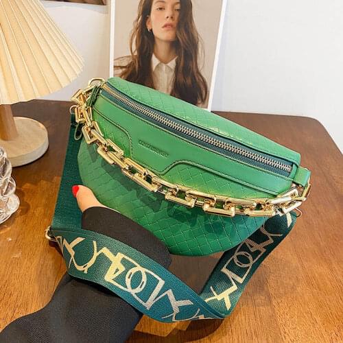 Thick Chain Design Waist Bag Leather Small Fanny Pack Female Belt Bag for Women 2021 Fashion Lady Shoulder Crossbody Chest Purse
