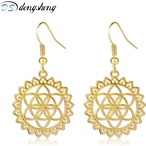 Dongsheng Gold Color Filigree Tripe Floral Irish Knot Drop Dangle Long Earrings For Women Girl Jewelry Colgantes Aros Aretes