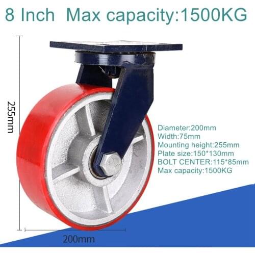 8'' x 3'' (Max:1500KG) Furniture Caster Heavy duty nylon universal wheel directional wheel brake wheel,polyurethane caster