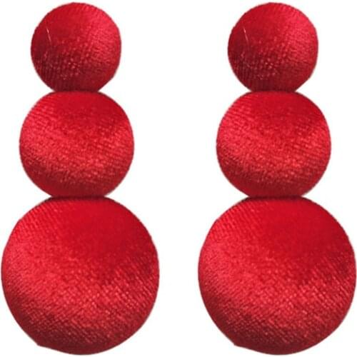 Korean Fashion Houndstooth Fabric Round Long Stud Earrings All-match Semicircle Velvet Button Stud Earrings Womens Jewelry