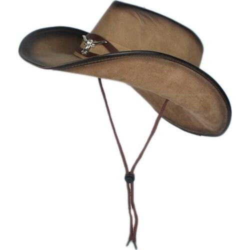 Leather Cowboy Hat Women Men Western Sombrero Hombre Hat Pamama Windproof Rope Jazz Hat