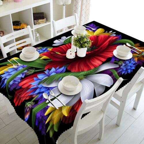 Nice Flower Pattern 3D Tablecloth Polyester Dustproof Rectangular Wedding Tablecloth Christmas Party Table Cloth Decoration
