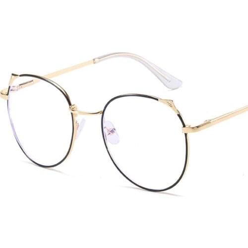 Metal Simple Cat Ear Reading Glasses Anti-blue Light Flat Mirror Female Cat Eye Myopia Student Myopia Glasses