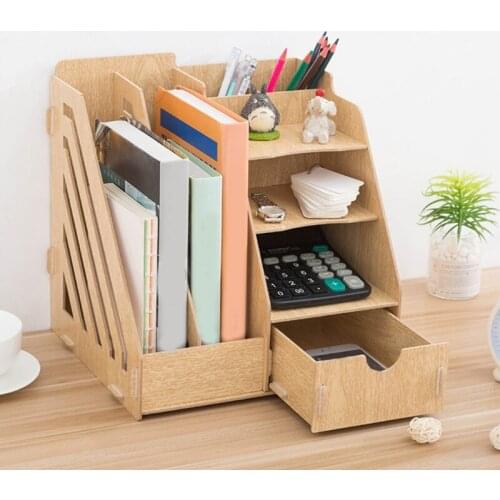 Multi-Functional Office Supplies File Racks Wooden Desktop Organiser Desk Storage Products Accessories for Home Office