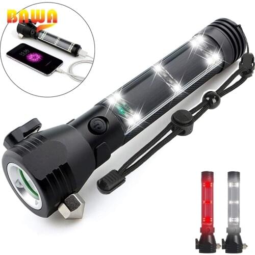 BAWA Multifunctional Flashlight with Safety Hammer for Jeep Wrangler JL 2018+ Car Solar Escape Rescue Flashlight Accessories