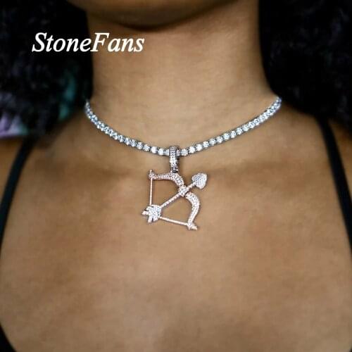 Stonefans Fashion Rhinestone Cupid Necklace Choker Jewelry for Women Hip Hop Love Pendant Bow Arrow Necklace Charm Jewellery