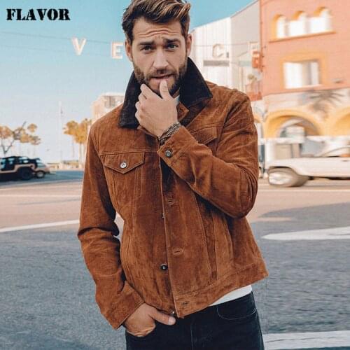 New Real Leather Jacket with Pigskin Leather Denim Jacket Brown Coat For Men
