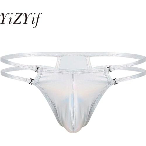 Sissy Mens Jockstrap G-string Thongs Bikini Briefs Underwear Shiny Metallic Lingerie Low Rise Bulge Pouch T-Back Sexy Panties