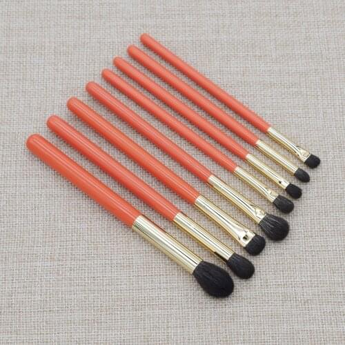 Professional Handmade Makeup Brushes Set Soft Blue Squirrel Goat Hair Eye Shadow Blending Brush Orange Handle Make Up Brush Kit