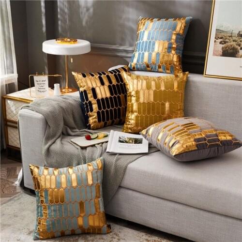 Light luxury sofa gold pillow bedroom bedside cushion cover Bronzing pillow Velvet plush pillowcase 45x45cm