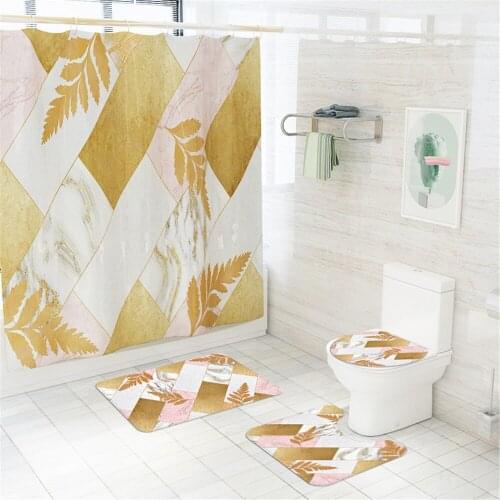 Cilected New Marble Pattern Leaf Printed Shower Curtain Toilet Carpet Decor Bathroom Waterproof and Mildew-proof Hanging Curtain