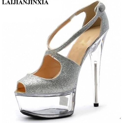 LAIJIANJINXIA 2018 New Womens Platform Sandals Pole Dancing Shoes 15cm High Heels Shoes Night club Party Dance Shoes