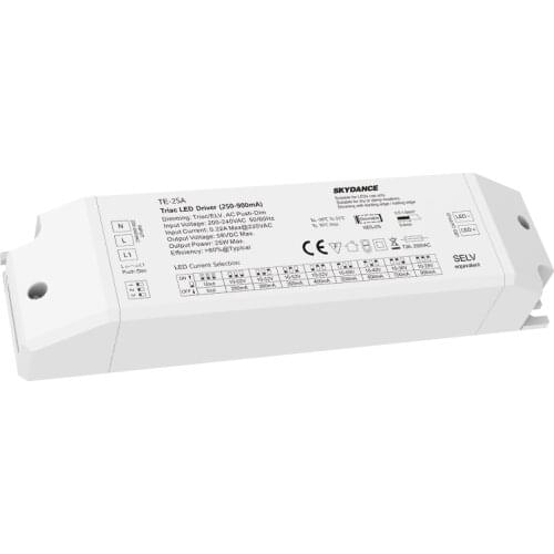 New Led Triac Dimming Driver TE-25A; 200-240V Input,25W 250mA-900mA Output Constant Current Triac Dimmable LED Driver Push Dim