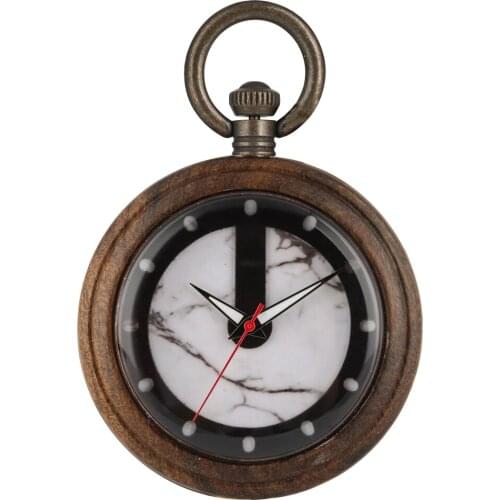 Attractive Ebony Quartz Pocket Watch Useful Night Light Pointers Wooden Watches for Men Unique Marbling Pattern Dial