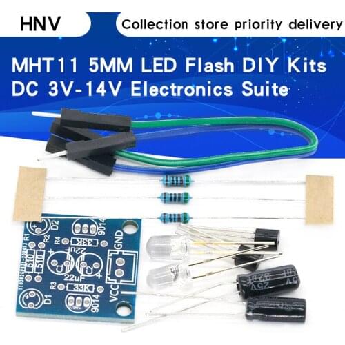 MHT11 Simple 5MM LED Flash DIY Kits DC 3V-14V Circuit Electronics Suite 1.6mm Parts for Arduino Blinking Flashing Kit
