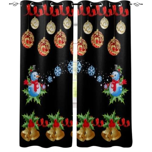 Christmas Decoration Bells Snowman Ball Window Curtains for Living Room Home Decor Child Bedroom Kitchen Curtains Drapes