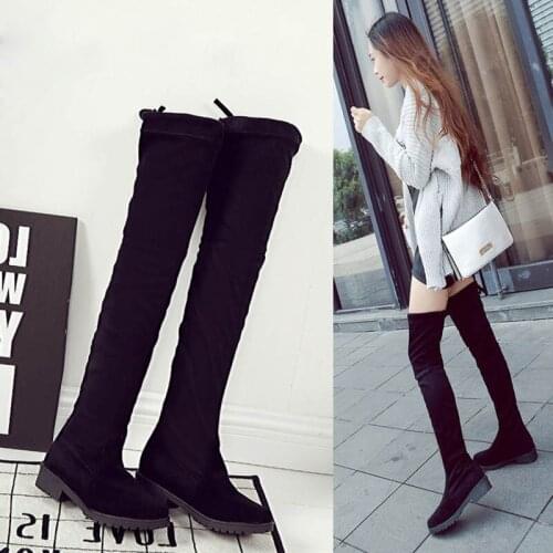 Masorini Thigh High Boots Female Winter Boots Women Over The Knee Boots Flat Stretch Sexy Fashion Shoes 2018 Black W-114