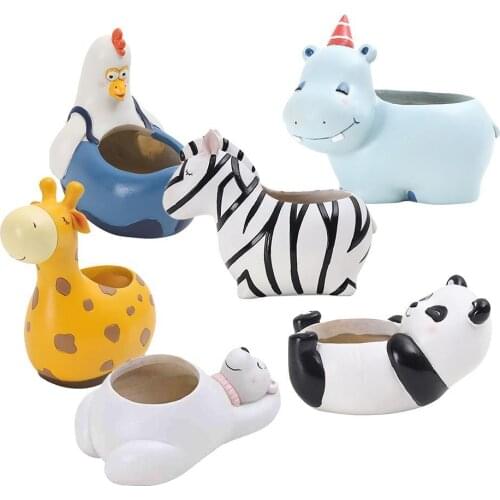 6 Design Modern Cartoon Succulent Planter Pot Resin Creative Handicraft Animals Kawaii Shape Desktop Decoration Flower Pots