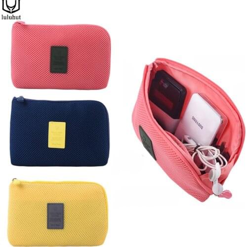 Luluhut travel storage bag for digital data cable charger headphone portable mesh sponge bag power bank holder cosmetic bag